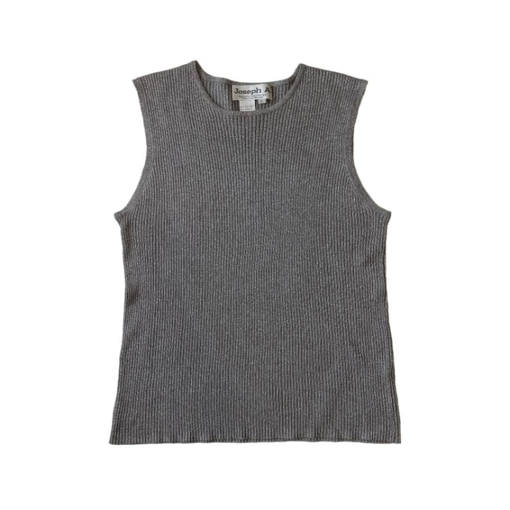Joseph A. Metallic Gray Ribbed Knit Sleeveless Pullover Sweater Vest Women's XL